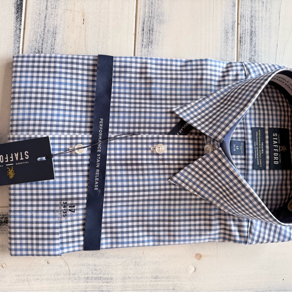 Stafford Navy and White Gingham Men's Shirt